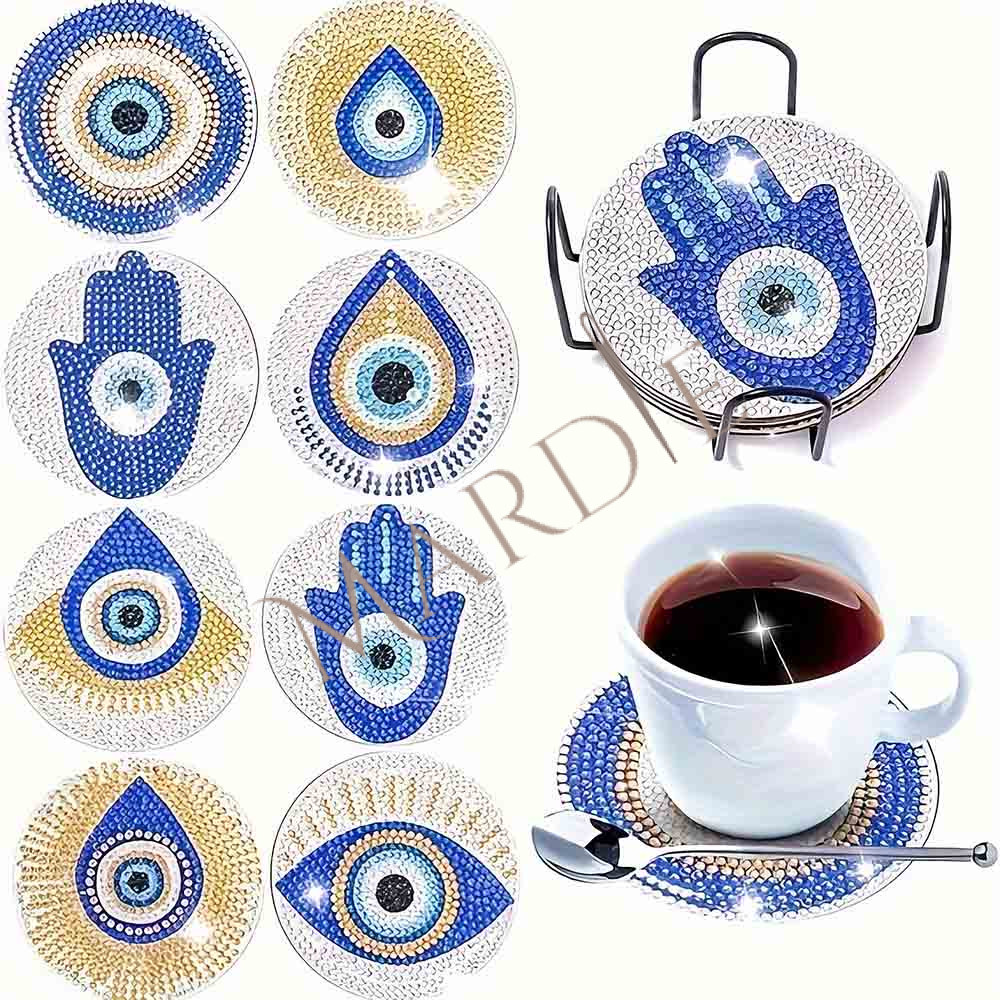 kitsouver8temmati Σουβέρ ξύλινα diamond kit 8 τεμαχίων μάτι - Image 1